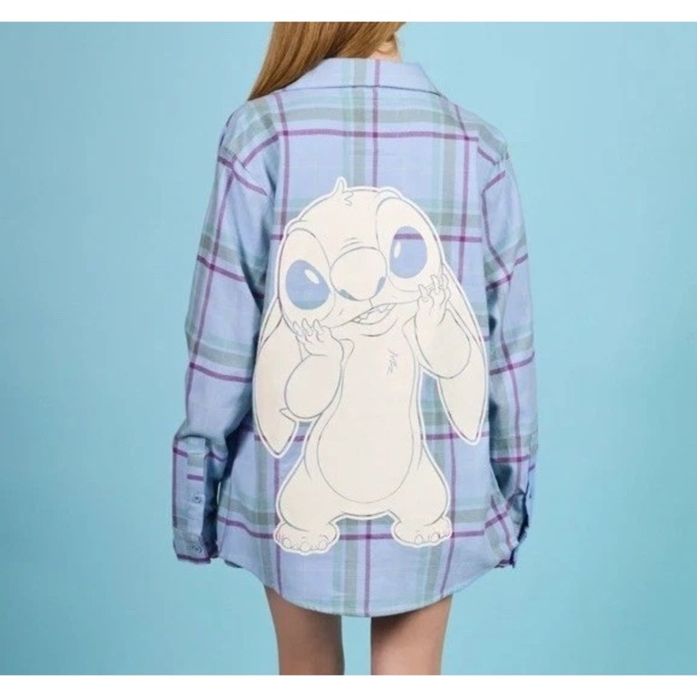 2025 Cakeworthy Disney Stitch Flannel Shirt XL Button Blue Embroidered‎ NEW NWT